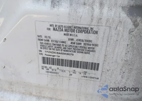 2010 Mazda 6 S Touring Plus z USA, uszkodzony, nr VIN 1YVHZ8CB4A5M36370